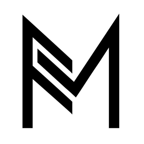 Black and white logo with a stylized 'M' on a white background